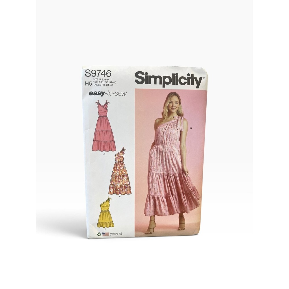 Simplicity S9746 Misses' Dresses Size US 6-14 Tiered One Shoulder Easy-to-Sew